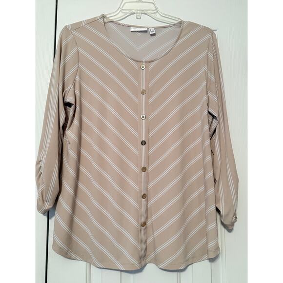 Susan Graver Tan Striped Tunic Top, Size L - Picture 1 of 7